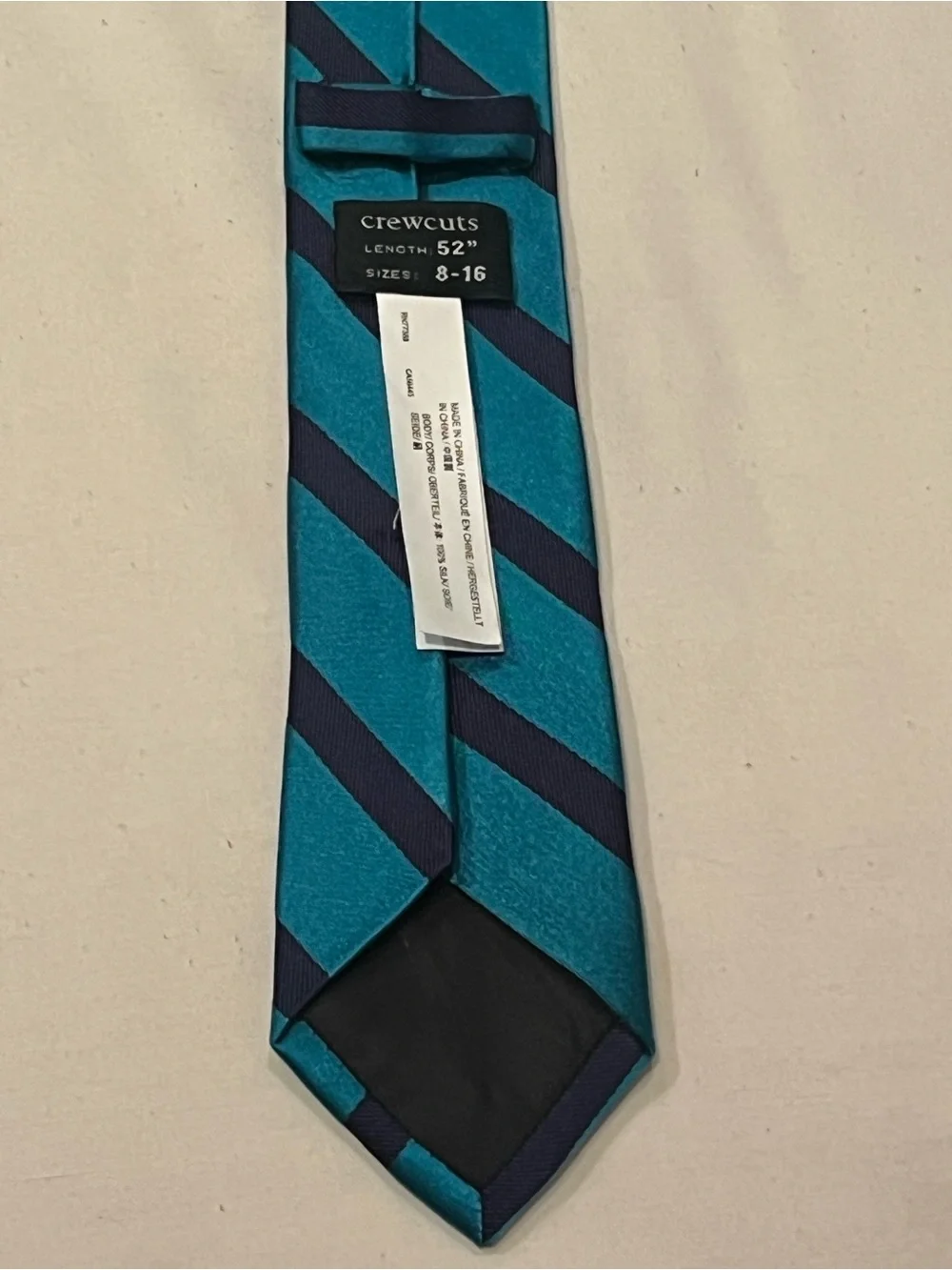 Crewcuts Neck tie Boys 52” Teal & Black Diagonal Stripes 100% Silk Sizes 8-16